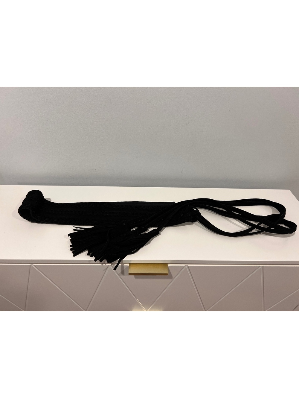 maje Black Braided Leather Belt with Tassels